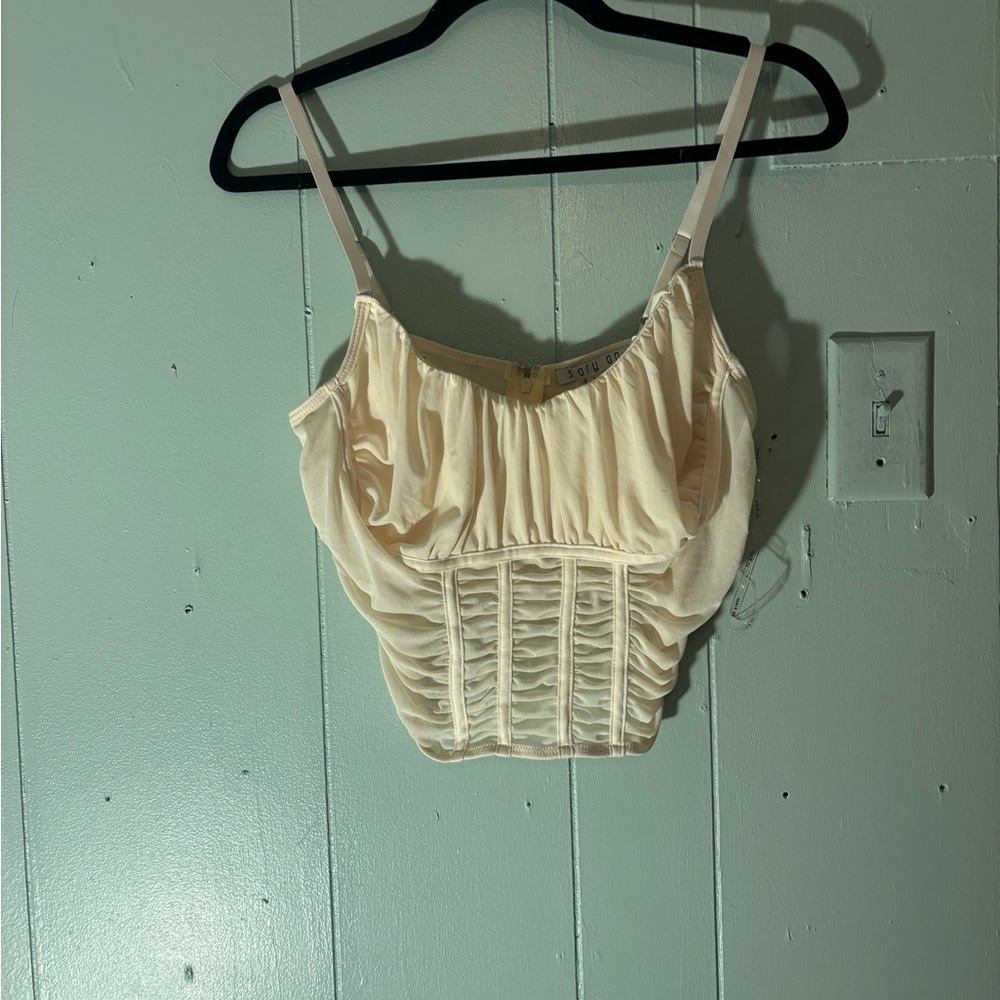 Cream Ruched Corset Top
